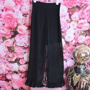 H&M NWT sheer ruffled womens pants, size 0, color black, lined with shorts